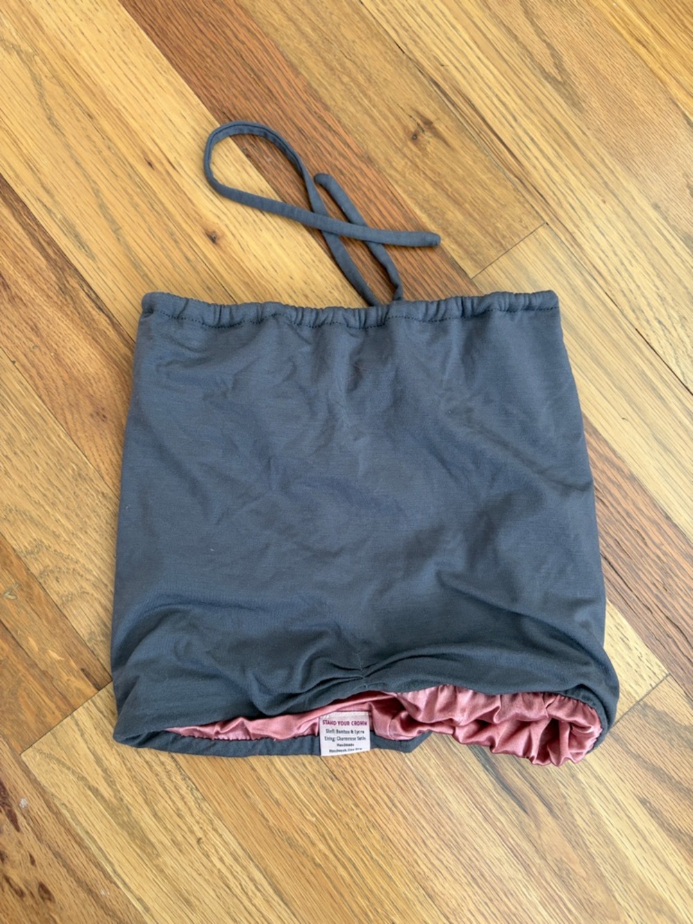 Gray and Pink Satin-Lined Hair Bonnet